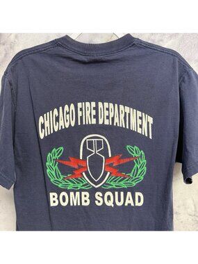 Vintage Chicago Fire Bomb Squad T Shirt Mens Large Blue Y2K